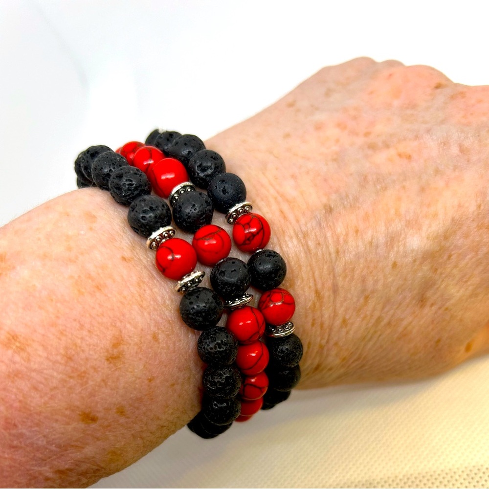 Lava Stone and Red Howlite Bracelets